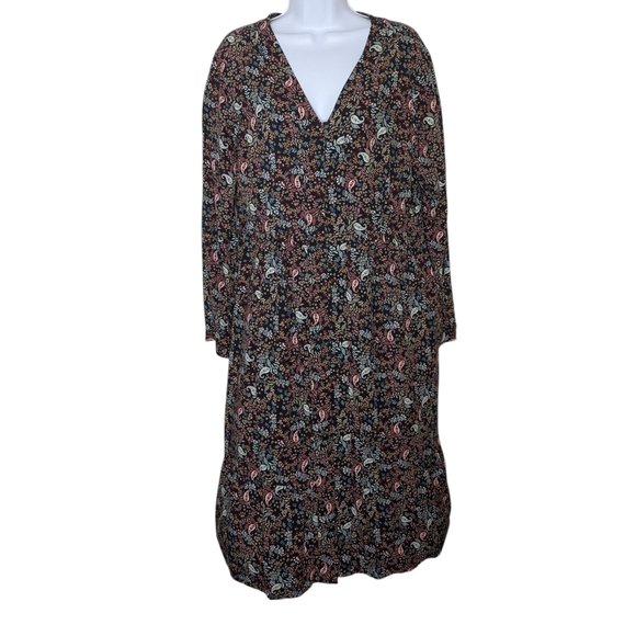 J. Jill Black Floral Long Sleeve Dress - Picture 1 of 1